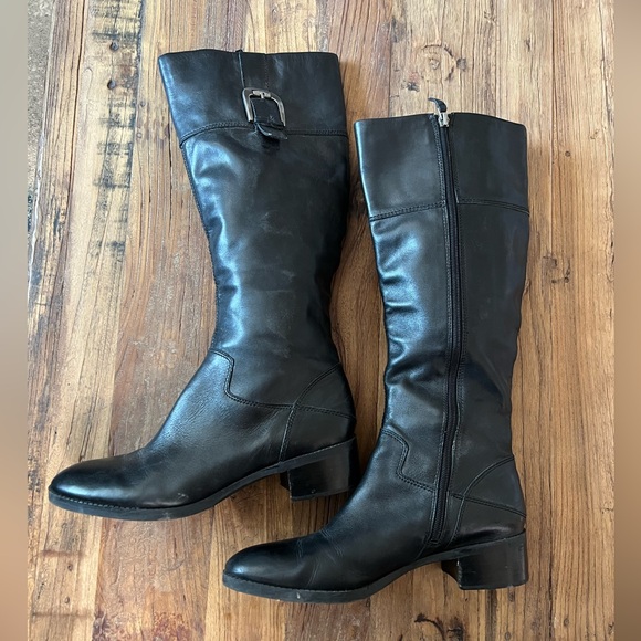 Franco Sarto Shoes - Franco Sarto black leather boots 10.5 jones buckle 1.75” heel